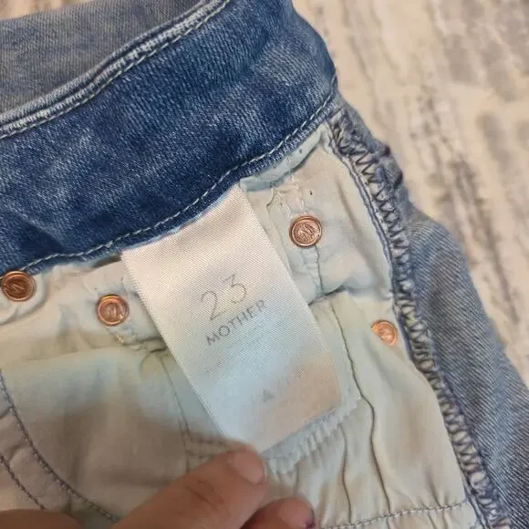 MOTHER Looker Ankle Step Fray Jeans Womens Light Blue Sz 23